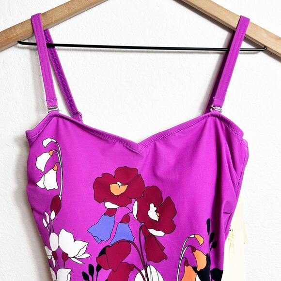 GOTTEX SWIMWEAR WOMEN'S FLORAL ART WOMEN ONE PIECE SWIMSUIT SIZE 12 BRAND NEW - Picture 4 of 6